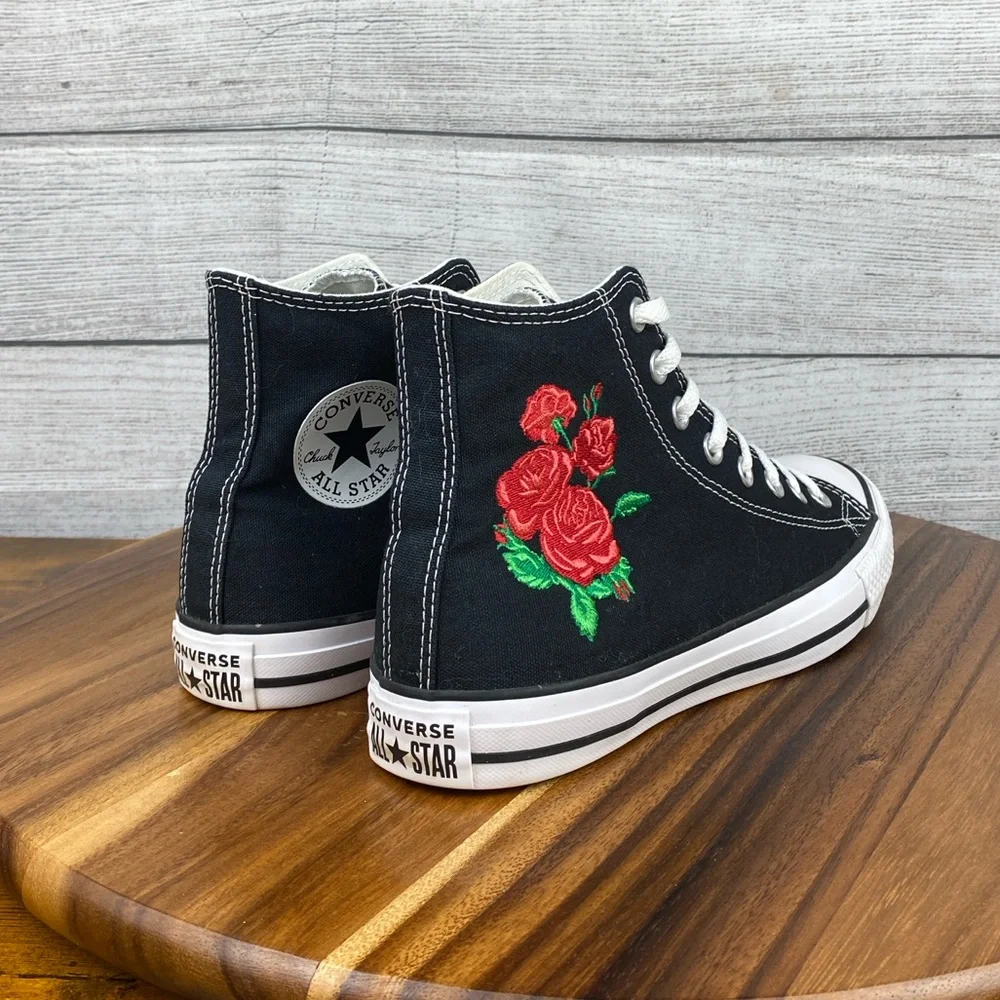 Converse Chuck Taylor All Star High Custom Floral Embroidery Roses Women’s 8.5
